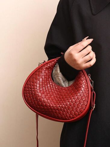 Floerns Women's Crossbody Bag Leather Weave Small Handbag Retro Crescent Bag in Saudi Arabia
