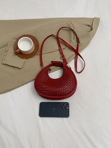 Floerns Women's Crossbody Bag Leather Weave Small Handbag Retro Crescent Bag in Saudi Arabia