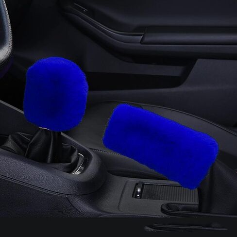 1 Set 6 Pcs Fluffy Car Steering Wheel Cover & Seat Belt Shoulder Pads & Handbrake Cover & Gear Shift Cover Set & Seat Belt Shoulder Pads Faux Wool Universal Fit Car Interior Accessories (Blue) in Saudi Arabia