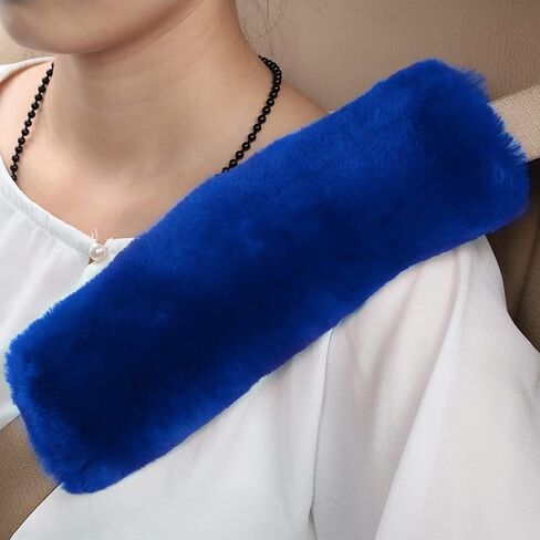 1 Set 6 Pcs Fluffy Car Steering Wheel Cover & Seat Belt Shoulder Pads & Handbrake Cover & Gear Shift Cover Set & Seat Belt Shoulder Pads Faux Wool Universal Fit Car Interior Accessories (Blue) in Saudi Arabia