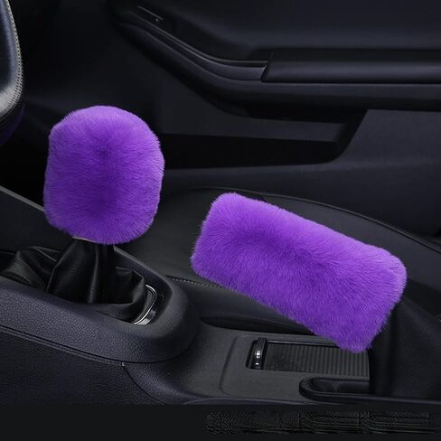 1 Set 6 Pcs Fluffy Car Steering Wheel Cover & Seat Belt Shoulder Pads & Handbrake Cover & Gear Shift Cover Set & Seat Belt Shoulder Pads Faux Wool Universal Fit Car Interior Accessories (Blue) in Saudi Arabia