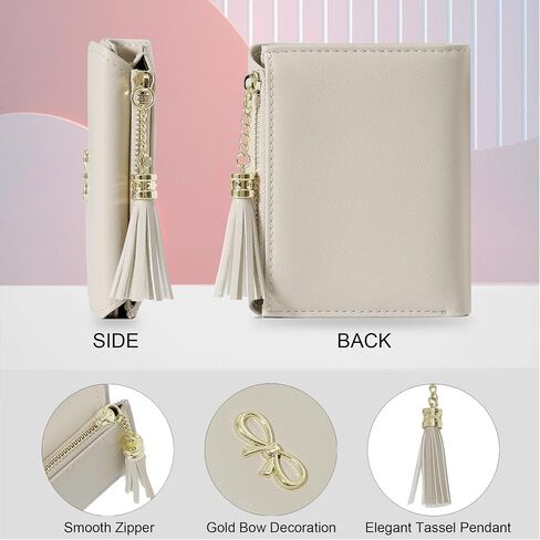 Sunwel Fashion Girls Wallet Cute Coquette Bow Small Zipper Coin Wallet Aesthetic Card Holder ID Window with Tassel Charm for Women (GREY) in Saudi Arabia
