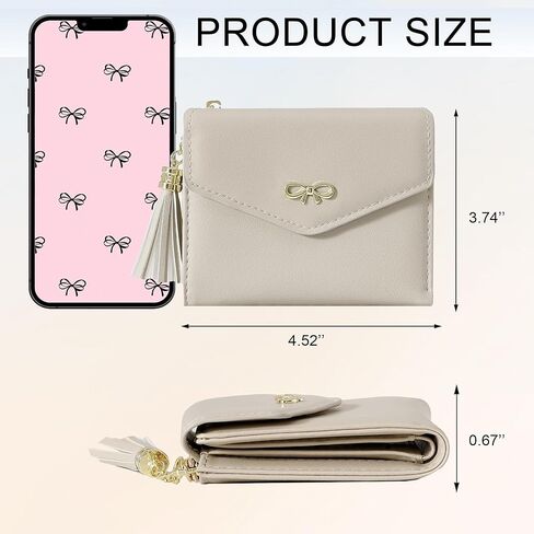 Sunwel Fashion Girls Wallet Cute Coquette Bow Small Zipper Coin Wallet Aesthetic Card Holder ID Window with Tassel Charm for Women (GREY) in Saudi Arabia