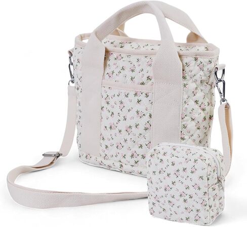 Small Floral Quilted Tote Bag for Women, Cute Crossbody Shoulder Purse with Pockets, Everyday Handbags in Kuwait