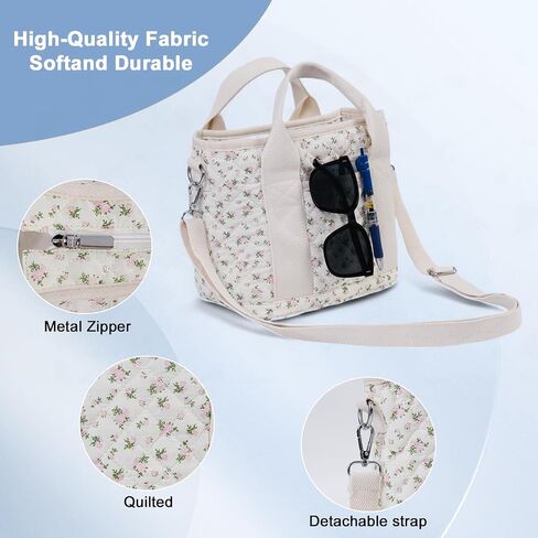 Small Floral Quilted Tote Bag for Women, Cute Crossbody Shoulder Purse with Pockets, Everyday Handbags in Kuwait