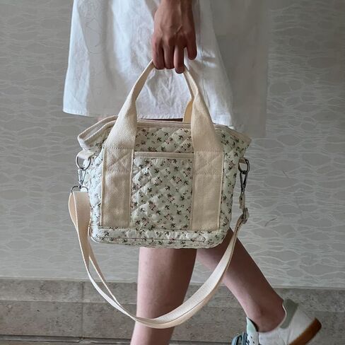 Small Floral Quilted Tote Bag for Women, Cute Crossbody Shoulder Purse with Pockets, Everyday Handbags in Kuwait