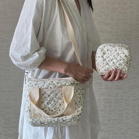 Small Floral Quilted Tote Bag for Women, Cute Crossbody Shoulder Purse with Pockets, Everyday Handbags in Kuwait