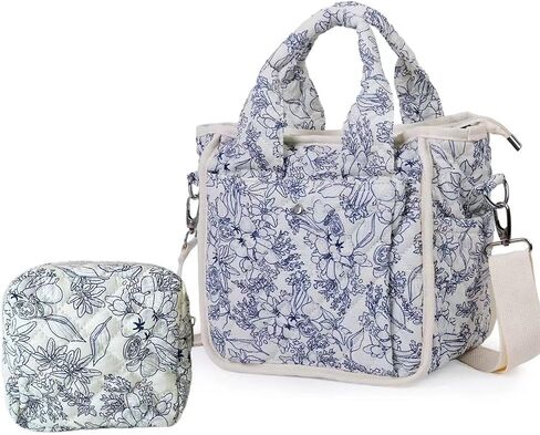 Small Floral Quilted Tote Bag for Women, Cute Crossbody Shoulder Purse with Pockets, Everyday Handbags in Kuwait