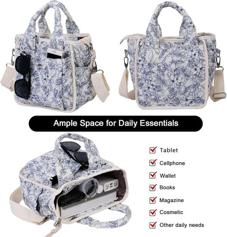 Small Floral Quilted Tote Bag for Women, Cute Crossbody Shoulder Purse with Pockets, Everyday Handbags in Kuwait