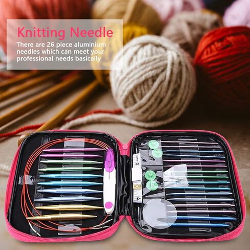 26Pcs Interchangeable Needle Knitting Pins Aluminium Knitting Needle with 4Pcs Circular Plastic Wires Set for Knitting Lovers and Beginners in Saudi Arabia
