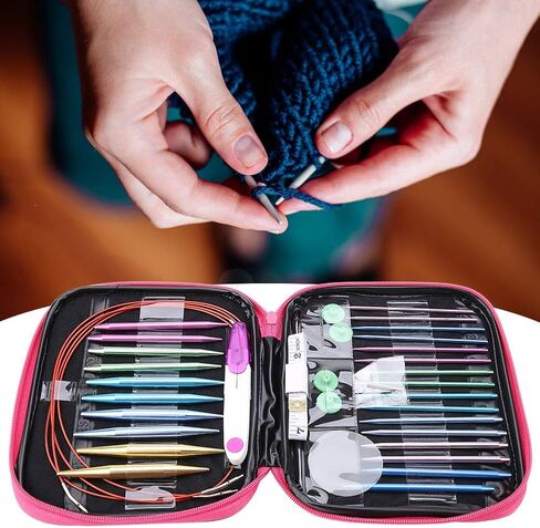 26Pcs Interchangeable Needle Knitting Pins Aluminium Knitting Needle with 4Pcs Circular Plastic Wires Set for Knitting Lovers and Beginners in Saudi Arabia