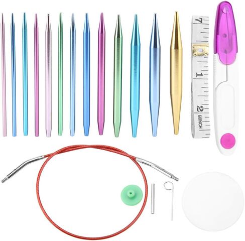 26Pcs Interchangeable Needle Knitting Pins Aluminium Knitting Needle with 4Pcs Circular Plastic Wires Set for Knitting Lovers and Beginners in Saudi Arabia