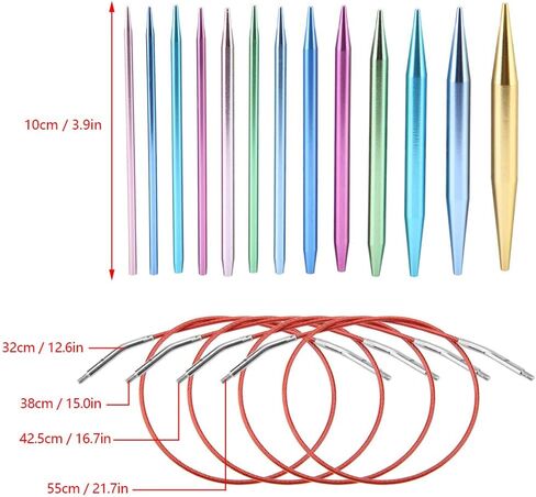 26Pcs Interchangeable Needle Knitting Pins Aluminium Knitting Needle with 4Pcs Circular Plastic Wires Set for Knitting Lovers and Beginners in Saudi Arabia