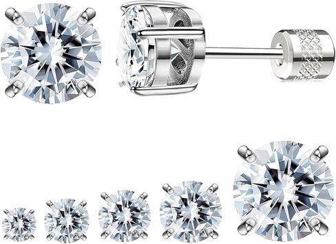 Surgical Stainless Steel Stud Earrings Push-in Threadless Flat Back Stud Earrings Hypoallergenic Cubic Zirconia Earrings Studs Set Multi-Pack, CZ Studs Earrings Trendy Cartilage Stud Earrings 3-8mm for Women Men in Saudi Arabia
