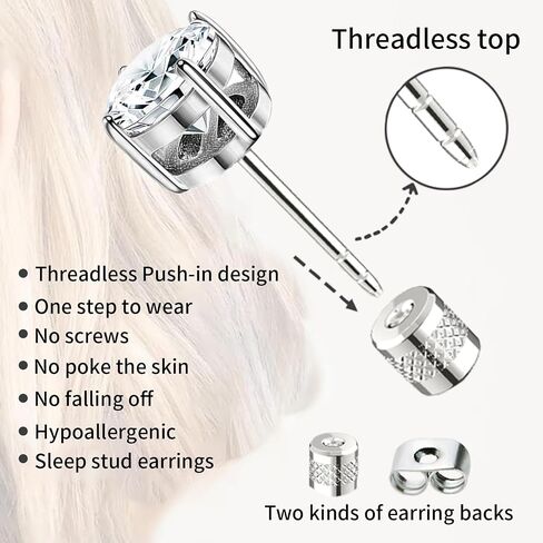 Surgical Stainless Steel Stud Earrings Push-in Threadless Flat Back Stud Earrings Hypoallergenic Cubic Zirconia Earrings Studs Set Multi-Pack, CZ Studs Earrings Trendy Cartilage Stud Earrings 3-8mm for Women Men in Saudi Arabia