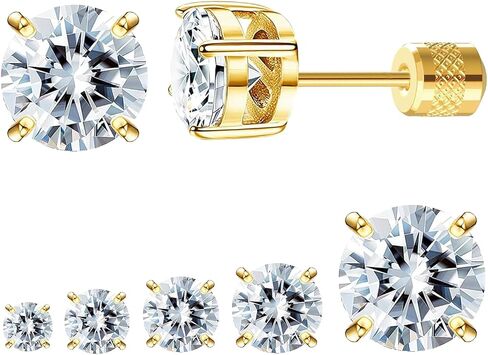 Surgical Stainless Steel Stud Earrings Push-in Threadless Flat Back Stud Earrings Hypoallergenic Cubic Zirconia Earrings Studs Set Multi-Pack, CZ Studs Earrings Trendy Cartilage Stud Earrings 3-8mm for Women Men in Saudi Arabia