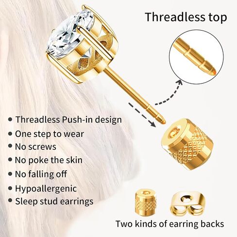 Surgical Stainless Steel Stud Earrings Push-in Threadless Flat Back Stud Earrings Hypoallergenic Cubic Zirconia Earrings Studs Set Multi-Pack, CZ Studs Earrings Trendy Cartilage Stud Earrings 3-8mm for Women Men in Saudi Arabia