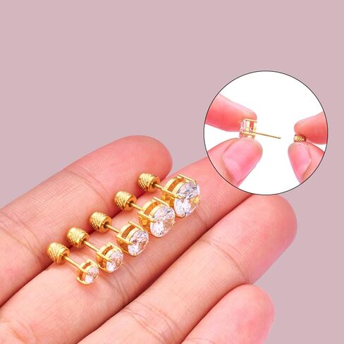 Surgical Stainless Steel Stud Earrings Push-in Threadless Flat Back Stud Earrings Hypoallergenic Cubic Zirconia Earrings Studs Set Multi-Pack, CZ Studs Earrings Trendy Cartilage Stud Earrings 3-8mm for Women Men in Saudi Arabia