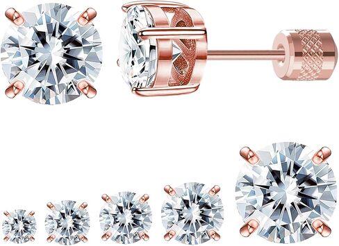 Surgical Stainless Steel Stud Earrings Push-in Threadless Flat Back Stud Earrings Hypoallergenic Cubic Zirconia Earrings Studs Set Multi-Pack, CZ Studs Earrings Trendy Cartilage Stud Earrings 3-8mm for Women Men in Saudi Arabia