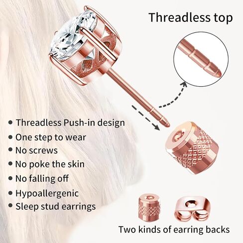 Surgical Stainless Steel Stud Earrings Push-in Threadless Flat Back Stud Earrings Hypoallergenic Cubic Zirconia Earrings Studs Set Multi-Pack, CZ Studs Earrings Trendy Cartilage Stud Earrings 3-8mm for Women Men in Saudi Arabia