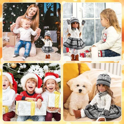 6 Pcs Winter Doll Clothes and Accessories Set 18 Inches Christmas Doll Outfits Xmas Costumes Included Sweats Dress Trousers Hat Shoes Scarf Gloves for Party Favors Girl Gift(Snow,Gray) in Saudi Arabia