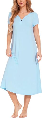 GYS Bamboo-derived Viscose Nightgowns for Women Short Sleeve Sleepwear Soft Night Shirts Comfy Sleep Dress in Saudi Arabia