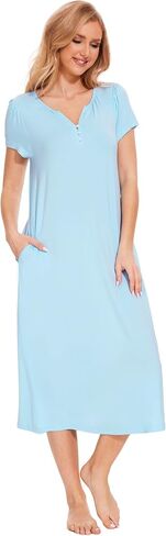 GYS Bamboo-derived Viscose Nightgowns for Women Short Sleeve Sleepwear Soft Night Shirts Comfy Sleep Dress in Saudi Arabia