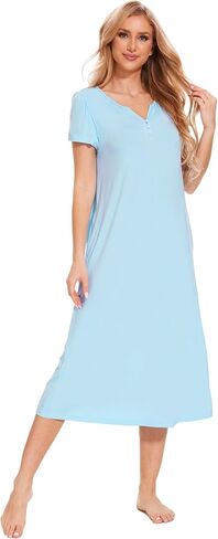 GYS Bamboo-derived Viscose Nightgowns for Women Short Sleeve Sleepwear Soft Night Shirts Comfy Sleep Dress in Saudi Arabia