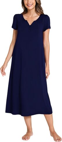 GYS Bamboo-derived Viscose Nightgowns for Women Short Sleeve Sleepwear Soft Night Shirts Comfy Sleep Dress in Saudi Arabia