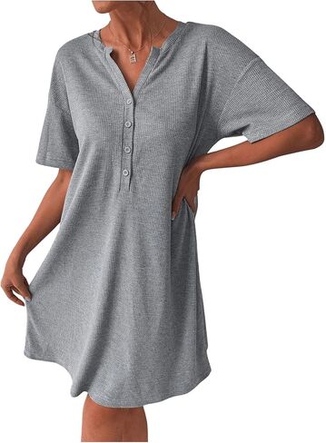 MakeMeChic Women's Button Front Nightgowns Short Sleeve Loose Comfy Pajama Nightdress in Saudi Arabia