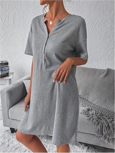 MakeMeChic Women's Button Front Nightgowns Short Sleeve Loose Comfy Pajama Nightdress in Saudi Arabia