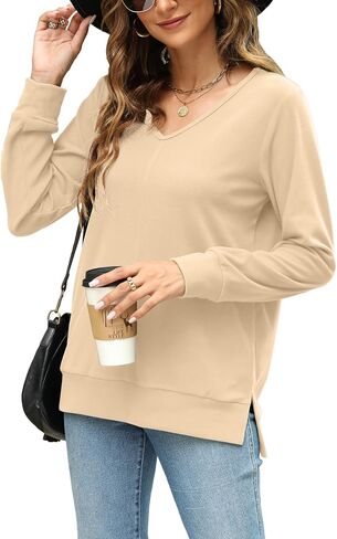 Womens Pullover Sweaters V Neck Lightweight Tunic Tops Fall Fashion 2024 in Kuwait
