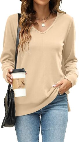 Womens Pullover Sweaters V Neck Lightweight Tunic Tops Fall Fashion 2024 in Kuwait