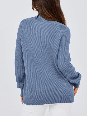 PRETTYGARDEN Womens Sweaters Fall 2024 Ribbed Knit Raglan Long Sleeve Mock Neck Pullover Sweater Chunky Outfits in Saudi Arabia