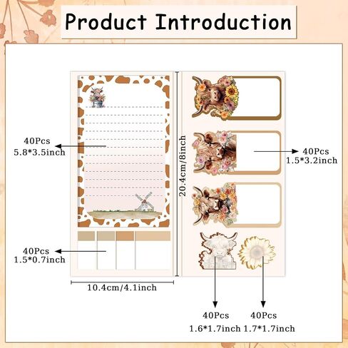 Highland Cow Sticky Notes Set - Lovarywow 400 Sheets Highland Cow Sticky Notes for Annotating Animal Mini Sticky Notes Adhesive Gifts Highland Cow Print School Supplies Highland Cow Sticky Notepad in Kuwait