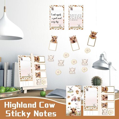 Highland Cow Sticky Notes Set - Lovarywow 400 Sheets Highland Cow Sticky Notes for Annotating Animal Mini Sticky Notes Adhesive Gifts Highland Cow Print School Supplies Highland Cow Sticky Notepad in Kuwait