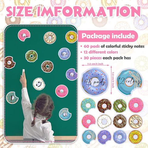 60 Packs Donut Sticky Notes Cute Self Sticky Notes Kawaii Donut Party Favor Funny Sticky Notepads for Students Donut Office Supplies Classroom Gift Candy Bag Filling, 12 Styles in Saudi Arabia