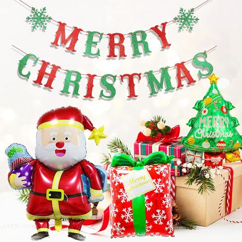 زينة حفلات عيد الميلاد لافتة عيد ميلاد سعيد لامعة باللونين الأحمر والأخضر اللامعة لمستلزمات ديكور حفلات عيد الميلاد in Kuwait