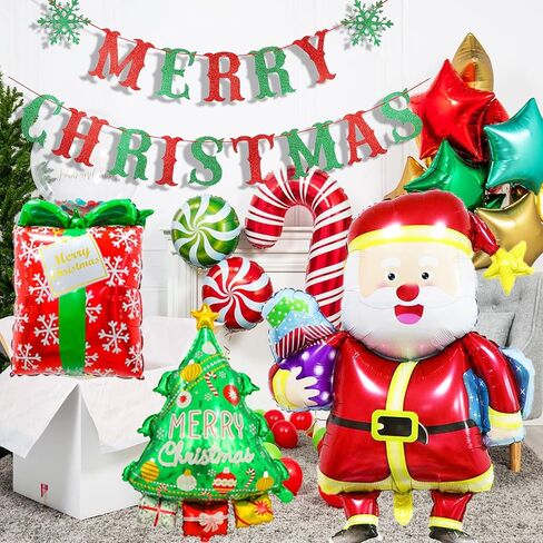 زينة حفلات عيد الميلاد لافتة عيد ميلاد سعيد لامعة باللونين الأحمر والأخضر اللامعة لمستلزمات ديكور حفلات عيد الميلاد in Kuwait