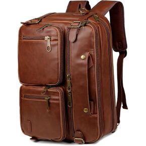 Baosha Leather Laptop Briefcase Backpack Hybrid Large 17 inch Laptop bag Travel Carry on Backpack Vintage for Men HB-22 (Brown)