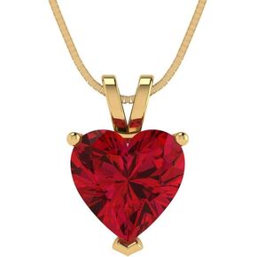 Clara Pucci 2.0 ct Heart Cut Genuine Simulated Ruby Solitaire Pendant Necklace With 16"""" Gold Chain Box Birthstone 18K Yellow Gold