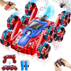 Spider Remote Control Cars Toys, 8WD Off Road Stunt Car with Gesture Sensing, Drift RC Car with LED Light, Music and Spray, Car Toys Gifts for 6 7 8-12 Years Old Boys Girls (Red)