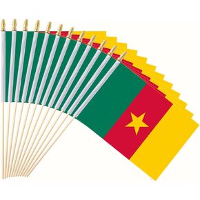 25Pack Small Cameroon Flag Handheld Mini Cameroonian Flags on Stick 5x8 Inch