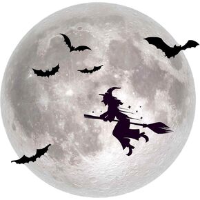 Halloween Window Clings for Glass Windows - 16" x 16" Moon Window Decal - Witch Window Clings Silhouette - Halloween Decorations Window Clings