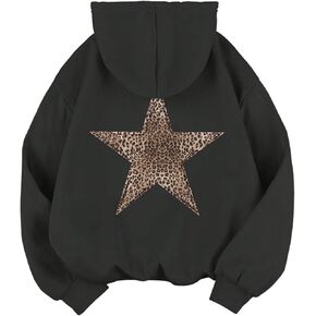 Milumia Women's Leopard Star Print Hooded Sweatshirt Casual Long Sleeve Pullover Tops
