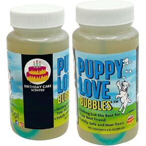 Atomic Bubbles: Puppy Love Bubbles: Birthday Cake Scented 2 Pack - 4oz Bottles, Dog Interactive Toy, Pet Safe, Non-Toxic, Indoor/Outdoor, Long Lasting