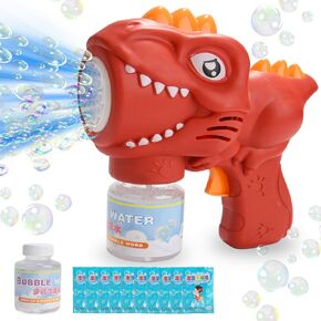 Bubble Guns with Lights, Bubble Refill Solution, Dinosaur Bubble Gun Blaster for Kids, Adults, Outdoor Toy Bubble Gun Blower for Easter Basket Stuffers, Party, Birthday, (Green)
