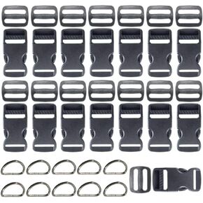West Coast Paracord Plastic Side Release Buckle Packs - 1 Inch Hardware - 15 Pieces Flat Buckles - 15 Pieces Tri-Glide Slides for 1 Inch Webbing - 10 Pieces Metal D-Rings