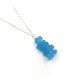 Sea Green Stacked Fade Sea Glass Pendant Necklace on 18 inch Sterling Silver Chain by Aimee Tresor Jewelry