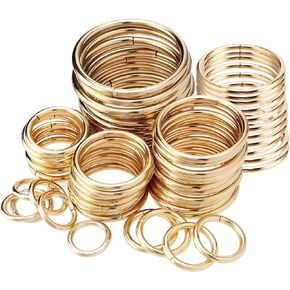 PINGEUI 180 PCS Gold Metal O Rings, 6 Size Multi-Purpose Gold O Ring Solid Circle Loop Buckle Round Ring for Crafts Hand DIY Hardware Bags Accessories